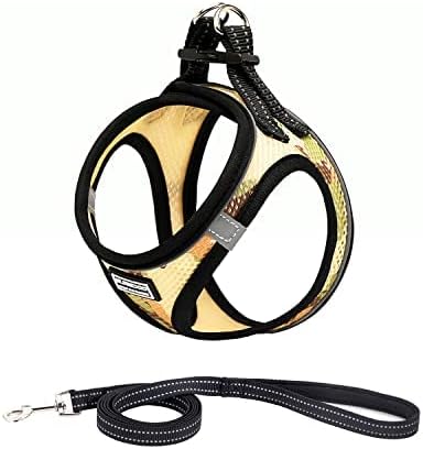Pet Reflective Soft Mesh Dog Harness and Leash Set, No Pull Breathable Padded Step in Vest Harness Leash Set, Comfort Training Walking for Cats Puppy/Small Dogs-Camo Beige||S (34-38 cm)