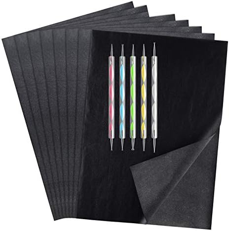 ASTARON 150 Sheets Carbon Paper Black Graphite Transfer Tracing Paper with 5 PCS Embossing Styluses Dotting Tools for Tracing on Wood Fabric and Other Surfaces