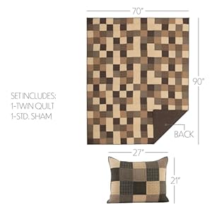 Vhc brands kettle grove 2 piece twin quilt set primitive country patchwork design country black and creme  urban country home decor