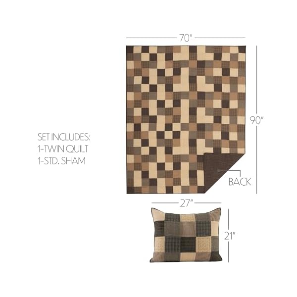 Vhc brands kettle grove 2 piece twin quilt set primitive country patchwork design country black and creme  urban country home decor