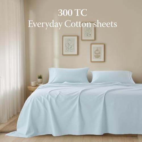Image of Threadmill 300TC Cotton Twin Sheet Set, Sateen, Solid, Light Blue, 3-Piece