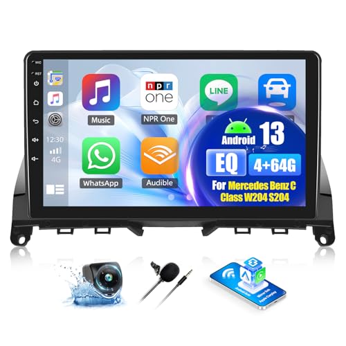 OiLiehu 4+64G Android 13 Car Stereo for Mercedes Benz C Class W204 S204 2006-2011 with Wireless CarPlay Android Auto, 9" Touchscreen with WiFi GPS Mirror Link Bluetooth FM RDS EQ SWC Backup Camera