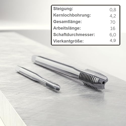 GSR PROFI Maschinen-Gewindebohrer M5, Gewindeschneider für Edelstähle DIN 371, HSSE-VAP Metallbohrer, Durchgangsloch Kernlochbohrer, Form B, verstärkter Schaft für metrische Gewinde