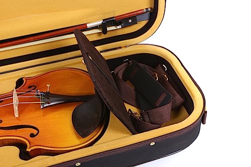 WUQIMUSC Violinenkoffer aus Segeltuch für 4/4, aus Holz, länglich, mit robusten Riemen, 2 Bogenhalter, Reise-Geigenkoffer