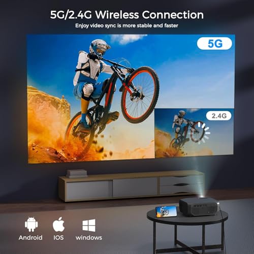 FUDONI Projector, 18000L Projector with 5G WiFi and Bluetooth Native 1080P 4K Support, Outdoor Movie Projector with Screen, Portable Home Theater Projector for iOS/Android/TV Stick (Grey) — view 3
