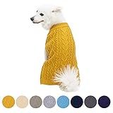 Blueberry Pet 16 Colors Classic Wool Blend Cable Knit Pullover Dog Sweater in Mustard, Back Length 12