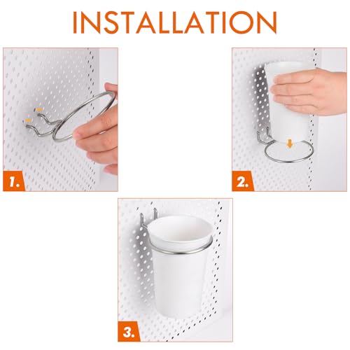 Image of Pegboard Cups With Loops, 9 Pack White Peg Board Pencil Holder Organizer | 1 /8 inch 1 /4 inch Pegboard Accessories, Plastic Hanging Organizer Cups, Tool Organizer Set for Garage Craft Workshop Hobby Storage