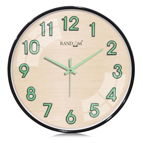Image of RANDOM Modern 12.75INCH Wall Clock with 3D Radium Numbers, Silent Non-Ticking, Premium Black Frame, Metallic Face, Ultra Clear Glass for Living Room, Home Office
