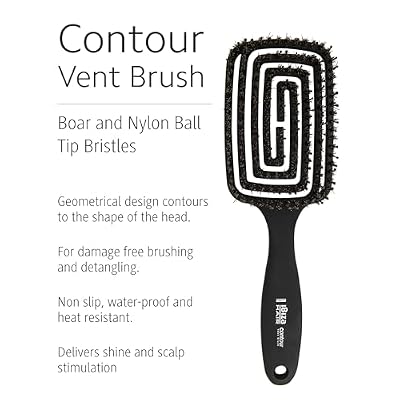 Ibiza Hair Contour Vent Detangling Brush with Boar/Nylon Ball Tip Bristles | Geometrical Design Contours to the Shape of the Head for Damage Free Detangling | Waterproof & Heat Resistant