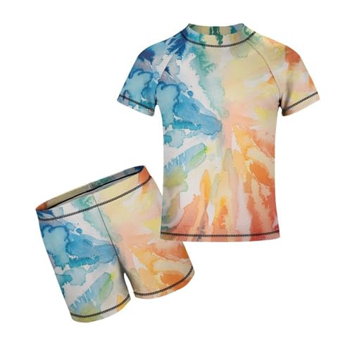 Watercolor Rainbow Tie DyeChildren's Casual Swimsuit Set - Simple and Versatile10-12Y（150cm）