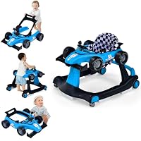 GYMAX Baby Walker, 4 in 1 Foldable Toddler Push Along Walker (Blue)