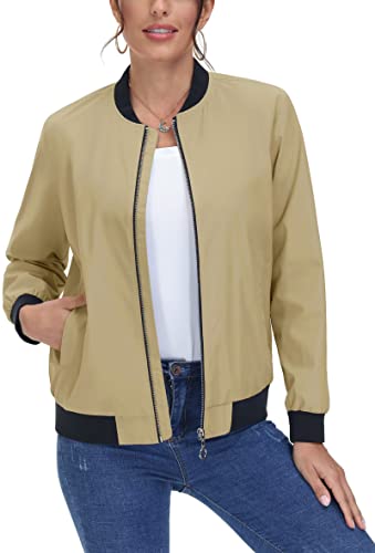 Magcomsen Women's Casual Long Sleeve Zip Up Coat Casual Spring Bomber Jackets Lightweight Spring Outwear With Pockets Khaki, M #TOP7
