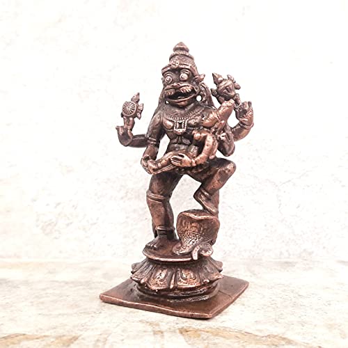 Image of Copper Idols India, 3.6 inches, Handmade Lakshmi Narasimha 243 Gram, Patina Antique Finish, Pack of 1 Piece