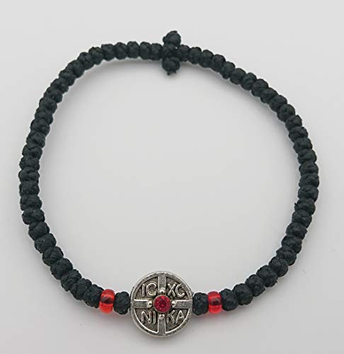 Blessed Greek Christian Orthodox Handmade Prayer Rope From Mt.Athos (Komboskoini Chotki) Thin Black ICXC Nika3