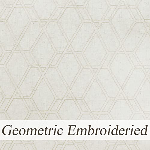 West Lake Linen Beige Boho Semi Sheer Curtains 63 Inch Bohemia Geometric Panels Embroidery Contemporary Lattice Grommet Farmhouse Window Treatment Natural Drapes For Living Room, Parlor 40”X63”X2 #TOP3