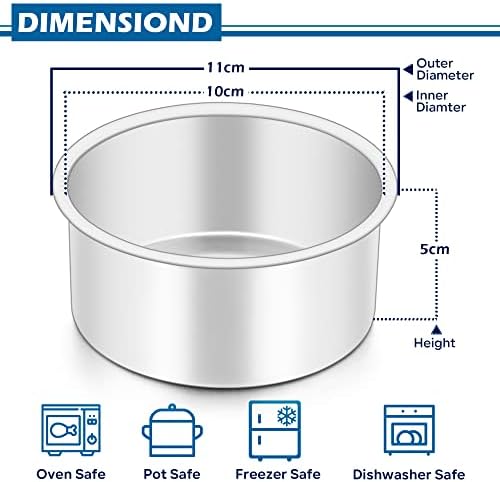 Herogo 4 Inch Cake Tin for Baking, Stainless Steel Round Cake Pan Set of 3, Layer Cake Mold Tin Pans for Birthday Wedding Christmas, 5cm Depth & Seamless Design, Durable & Dishwasher Safe