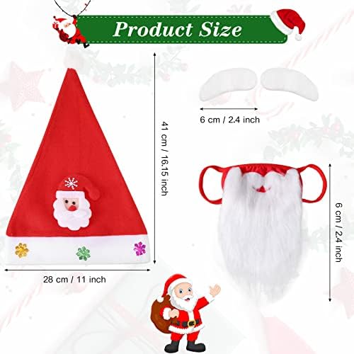 3 Pieces Christmas Santa Hat Bearded Face Mask Santa Eyebrow Xmas Holiday Hats Beard Face Covering Adjustable Christmas Mask for Party Costume