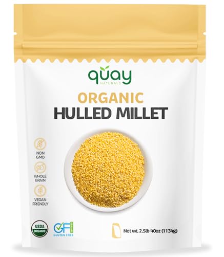 Quay Naturals Organic Hulled Millet, 2.5 lbs, USA Grown, Non-GMO, Gluten-Free, Whole Grain, Easy to Digest, Vegan-Friendly