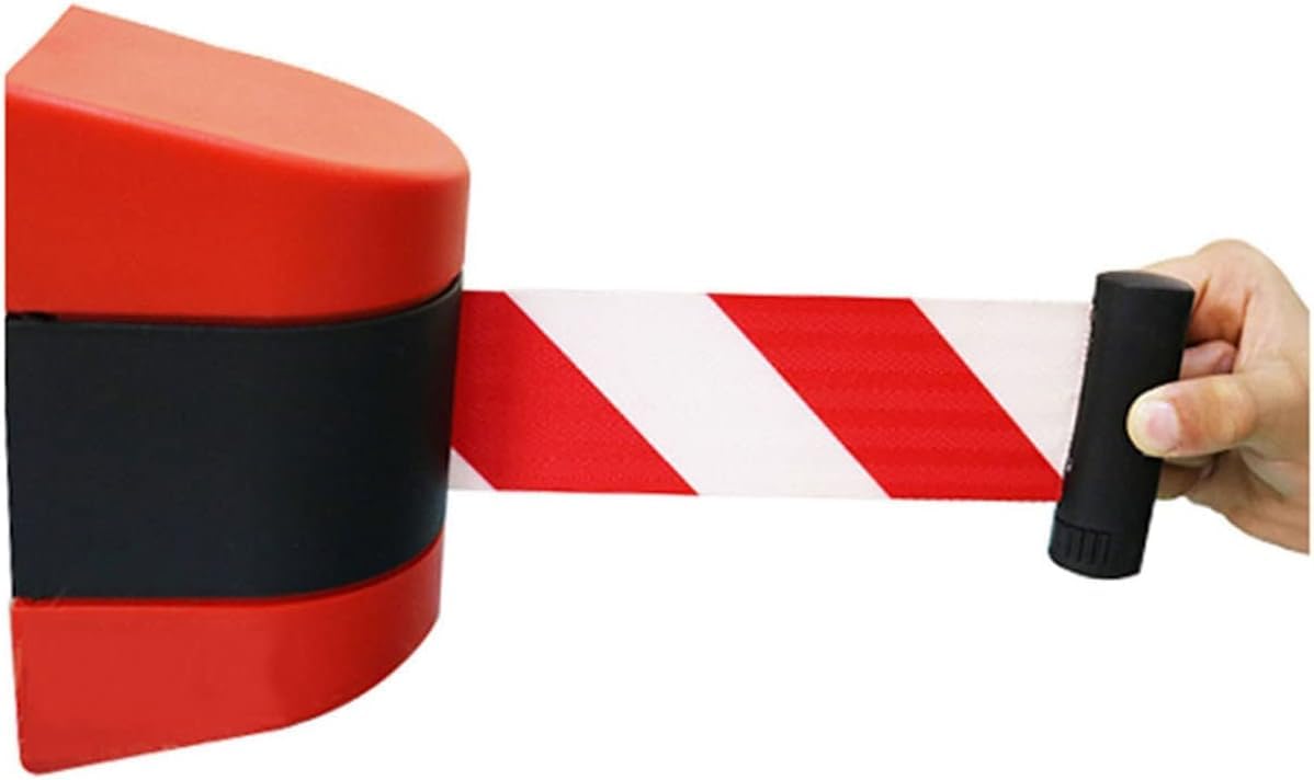 Wysuwany pasek kontroli tłumu - 5 m (16,4 FT) naścienny biało-czerwony pasek barierowy na wydarzenie, zarządzanie kolejką, separacja bezpieczeństwa, trwała i elastyczna konstrukcja