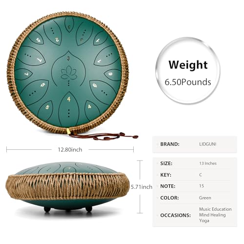 image for Lidguni Steel Tongue Drum 13 Inches 15 Notes, Hand Pan Drums for Adult
