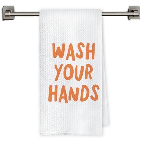 Chicimln Wash You Hands Kids Bathroom Hand Towels Minimalist Modern Orange Decorative Hand Towels for Toddler Kids Girls Boys Bathroom 16x24 Inch