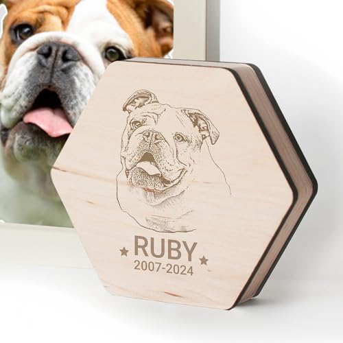Image of Personalized Pet Hair Keepsake Box for Dog and Cat Fur - Engraved Wood Memorial Box - Unique Customized Gift for Loss of Furry Friend Wooden (Light Diamand Wood Lid, With Photo)