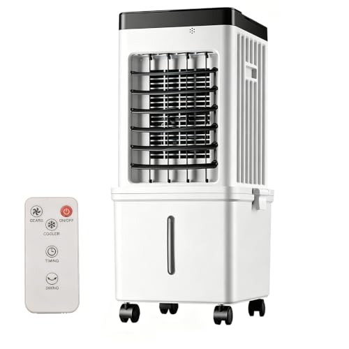 3 in 1 Air Cooling Fan & Humidifier 60cm Portable Air Cooler 15L Water Tank 3 Speeds & 3 Modes Super Energy Saving Digital Display 7.5h Timer with 4 Wheels & Handle