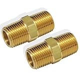 transkoot 2pcs 3/8' to 3/8' NPT Male Thread Brass Straight Hex Nipple Fast Coupler Pipe Hose Fitting 3/8 inch x 3/8 inch Straight Fitting