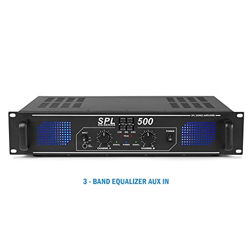 Skytec SPL-500 Stereo Power Amplifier Home HiFi 19 Inch Rack Mount PA DJ Amp with EQ Aux In 500W
