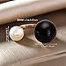 Double Shell Pearl Statement Ring for Women Gold Plated Fashion Adjustable Engagement Promise Big Balls Open Wrap Finger Rings Comfort Fit Wedding Halloween Christmas Jewelry Size 8 (Black)