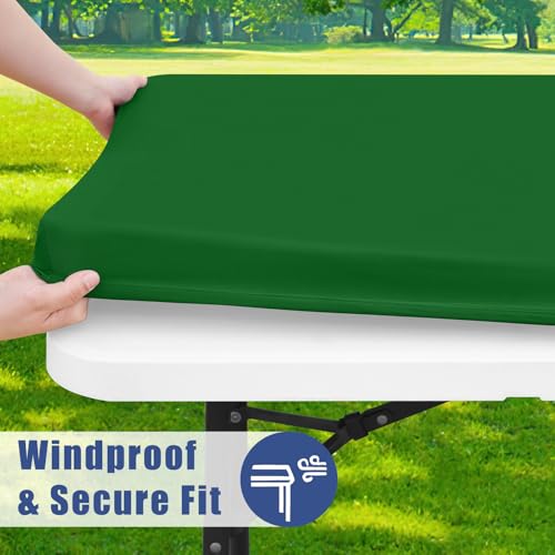 Moosfor Picnic Table Cover with Bench Covers, Elastic Fitted Spandex Tablecloths for 8 Foot Rectangle Tables, Stretch Washable Patio Tablecloth for Outdoor, Camping (Emerald Green, 30"x96") by Moosfor - Used condition - Image 4
