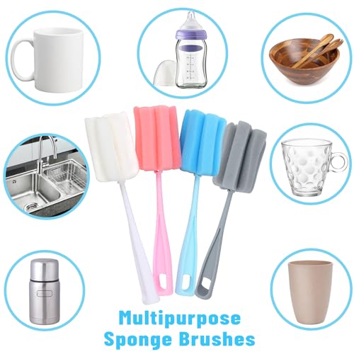 Image of Bottle Brush Sponge 4PCS Cup Washer Brush Long Handle Cleaner Brush for Baby Bottle Glasswares Mugs Cups Kitchen Clean (4 PCS)