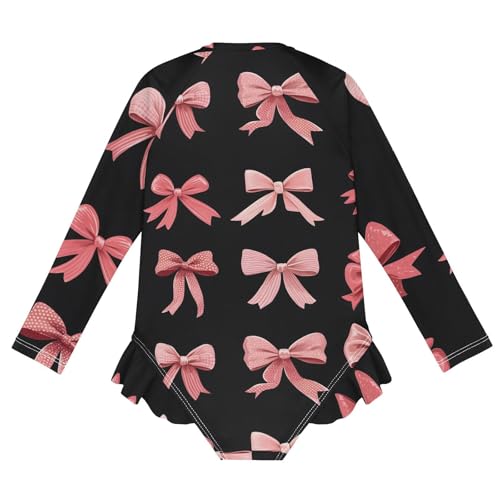 Girls One Piece Swimsuits Long Sleeve Swimsuit Zipper Bathing Suits Pink Red Bow Black2