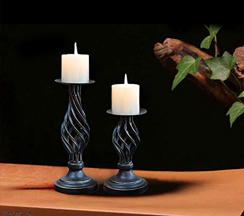 Nuptio Pillar Candle Holder Black Candlestick Holder - Vintage Metal Candle Holders Candle Stand Gothic, Christmas Halloween Home Living Room Fireplace Mantel Table Centerpiece Decor,8 Inch 11 Inch #TOP4