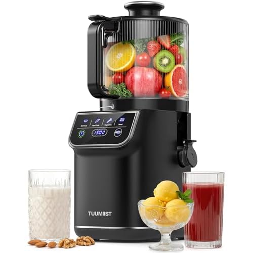 TUUMIIST 3-in-1 Cold Press Juicer Machine, Smart Touch Masticating Juicers for Whole Fruit & Vegetable, 6.5″ Wide Chute Slow Juicer for Nut Milk & Sorbet, High Yield, 100oz Large Capacity, Easy Clean