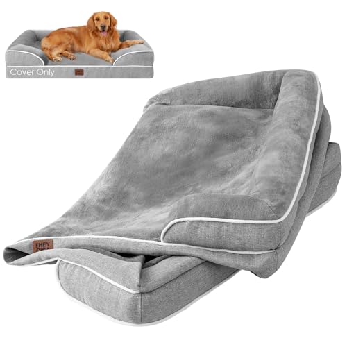 EHEYCIGA Dog Bed Cover Replacement for Extra Large Dog Bed, Waterproof Washable Removable Cover for Orthopedic Memory Foam Dog Sofa, Non-Slip Bottom, Grey, Cover Only