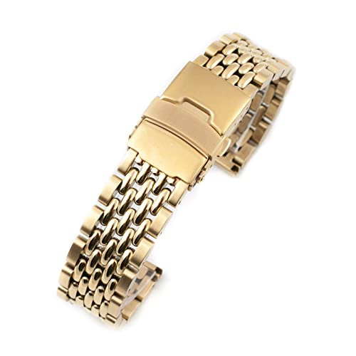 Straphabit Beads Of Rice Watch Bracelet Band Strap - Stainless Steel Vintage Bor 18Mm 19Mm 20Mm 21Mm 22Mm 24Mm (Yellow Gold, 19Mm) #TOP2