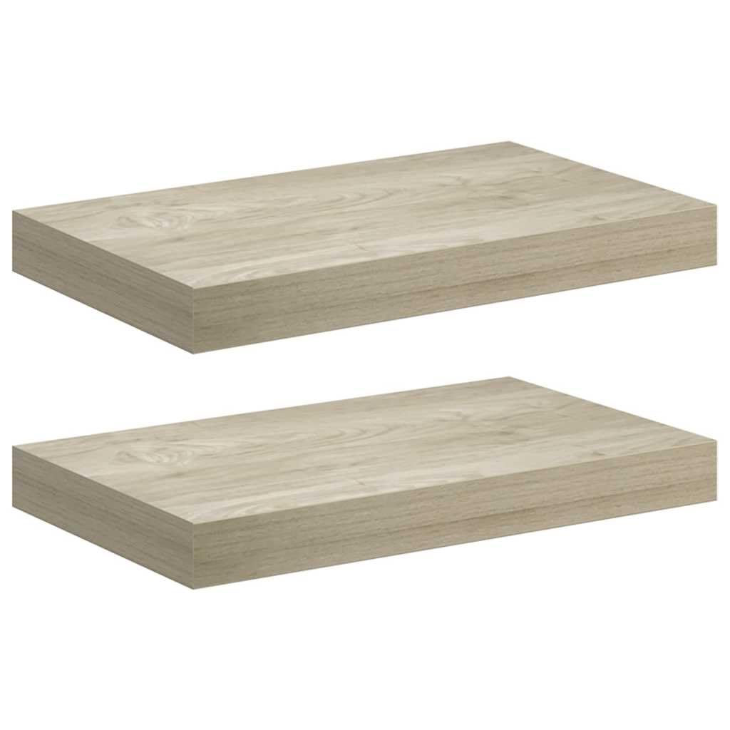 vidaXL 2x Floating Wall Shelves Home Bedroom Display Bookcase Wall Ledge Board Rack Hanging Shelf Invisible Mounting Oak 40x23x3.8 cm MDF — image 1