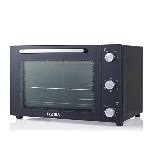 Flama Minihorno de Convección Negro 1558FL, 2000W, Capacidad de 58L, 6 Funciones de Cocción, Función Grill, Revestimiento Antiadherente
