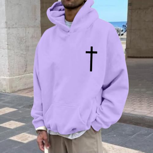 Men's Cross Printed Hoodie Sweatshirt with Pocket Loose Long Sleeve Hooded Pullover Shirt Comfortable Casual Blouse Plus Size2