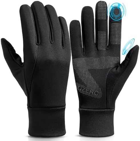 OZERO Winter Gloves for Women Men Cold Weather: Water-Resistant Touch Screen Snow Glove for Texting Ski Gloves Liners Non-Slip Silicone Gel Windproof for Running Driving Cycling - All-Black (Small)