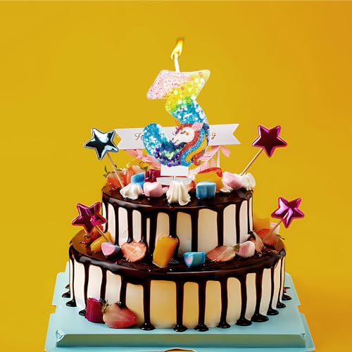 Miniatura 5 de Velas Cumpleaños Números 3,3d Unicornio Arco Iris Vela,Vela De Número 3 De Pastel Decoración,Aniversarios,Baby Shower De Cumpleaños