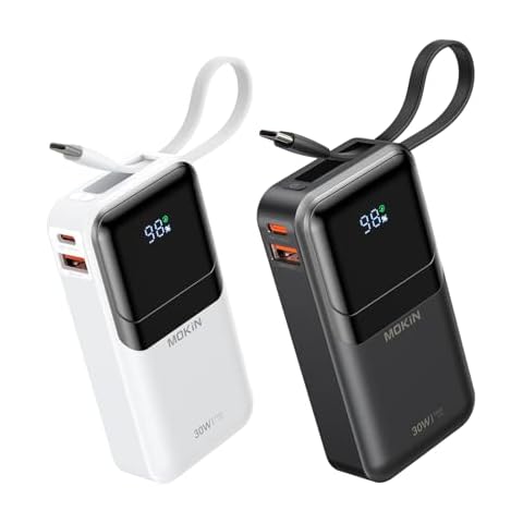 Portable Charger Power Bank 10000mAh, 30W Fast Charging Power Bank, Led Display, Battery Pack with Built in USB C and iOS Cables,Compatible with iPhones,Samsung,Android Cover