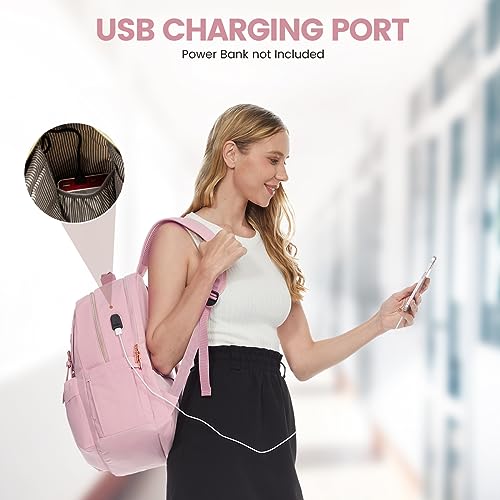 LOVEVOOK Laptop Backpack for Women Fashion College Casual Daypacks Stylish Travel Backpack Fits up to 15.6Inch Laptop with USB Charging Port(Pink) - Thumbnail 5