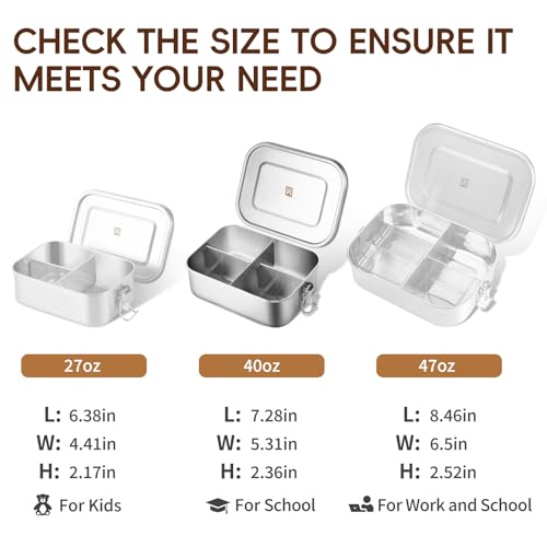 GOLDEN KEY 40oz Stainless Steel Bento Box for Kids & Adults,1200ml Leak-Proof Metal Lunch Container with Lockable Clips, BPA-Free Food Storage for School, Travel & Work, Dishwasher Safe by GOLDEN KEY - Image 6