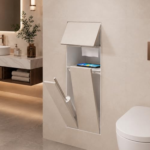 Unterputz Wc Modul Bbefliesbar, Edelstahl Wandnische Mit Toilettenpapierhalter Und Offenem Regal, Einbau Abfalleimer Für Bad Küche Büro Zuhause