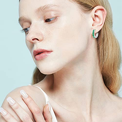 Linawe Emerald Green Small Hoop Earrings For Women Silver Huggie Hoops Ear Cuff Mini Tiny Diamond Rhinestone Tragus Piercing Cubic Zirconia Cartilage Jewelry For Girls Gift For Mom Wife Her Christmas #TOP2