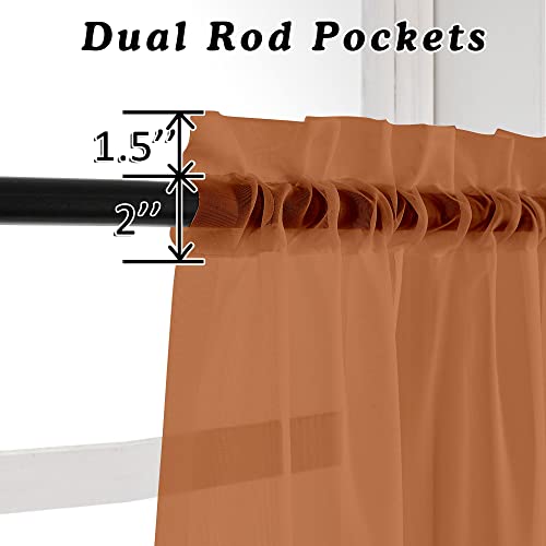 Image of OVZME Orange Sheer Curtains 36 inches Long, Short Kitchen Window Treatment Solid Sheers Cafe Curtains Bathroom Voile Half Window Panels, Rod Pocket, 42 inch Wx36 L