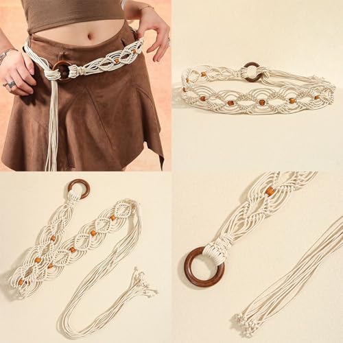 Women's Boho Belt Beaded Braided Belt Fashion Round Braided Vintage Medium Casual Summer Fabric Belt2
