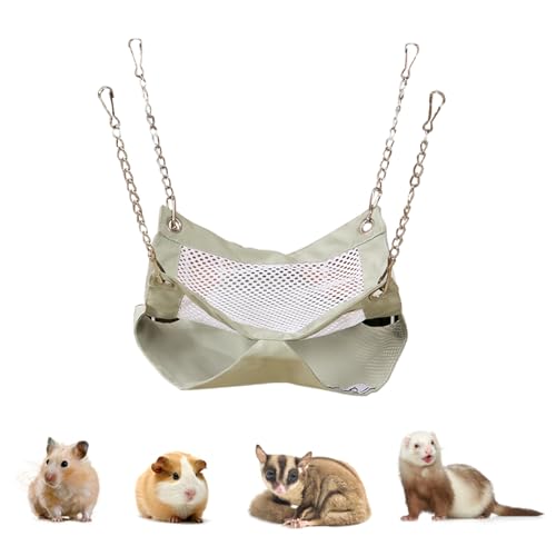 ITANDME Waterproof Bunk Guinea Pig Hammock, All Seasons Ferret Hammock for Cage with Large Opening, Breathable Screen & Sturdy Hooks, Hamster Hideout for Hamster Rabbit Sugar Glider (Green, Small)